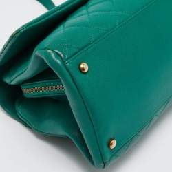 Pre Owned Chanel Green Quilted Leather Large Trapezio Flap Bag