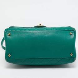 Pre Owned Chanel Green Quilted Leather Large Trapezio Flap Bag