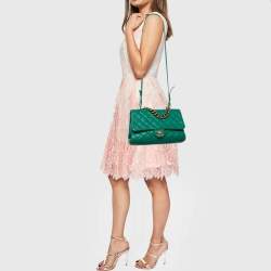 Pre Owned Chanel Green Quilted Leather Large Trapezio Flap Bag