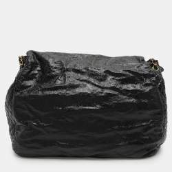 Pre Owned Chanel Black Patent Leather Accordion Flap Bag