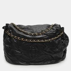 Pre Owned Chanel Black Patent Leather Accordion Flap Bag