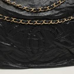 Pre Owned Chanel Black Patent Leather Accordion Flap Bag