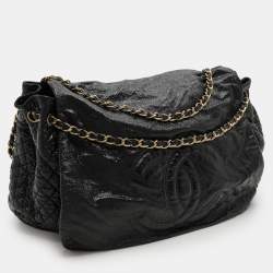 Pre Owned Chanel Black Patent Leather Accordion Flap Bag