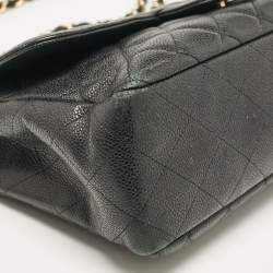 Chanel Black Quilted Caviar Leather Jumbo Classic Single Flap Bag