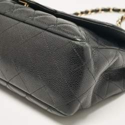 Chanel Black Quilted Caviar Leather Jumbo Classic Single Flap Bag
