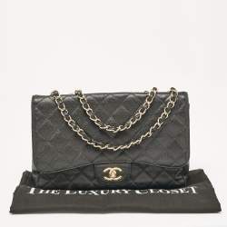Chanel Black Quilted Caviar Leather Jumbo Classic Single Flap Bag