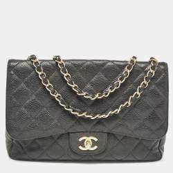 Chanel Black Quilted Caviar Leather Jumbo Classic Single Flap Bag