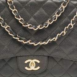 Chanel Black Quilted Caviar Leather Jumbo Classic Single Flap Bag