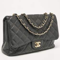 Chanel Black Quilted Caviar Leather Jumbo Classic Single Flap Bag