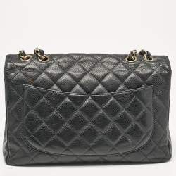 Chanel Black Quilted Caviar Leather Jumbo Classic Single Flap Bag