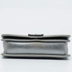 Pre Owned Chanel Grey/Silver Leather and Stingray Medium Boy Flap Bag