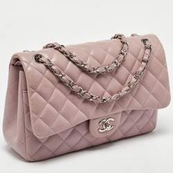 Pre Owned Chanel Lilac Quilted Leather Jumbo Classic Double Flap Bag