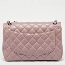Pre Owned Chanel Lilac Quilted Leather Jumbo Classic Double Flap Bag