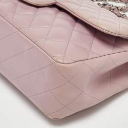 Pre Owned Chanel Lilac Quilted Leather Jumbo Classic Double Flap Bag