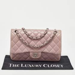 Pre Owned Chanel Lilac Quilted Leather Jumbo Classic Double Flap Bag