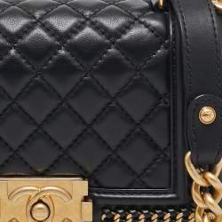 Pre Owned Chanel Black Quilted Leather Small Chain Around Boy Flap Bag