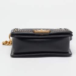 Pre Owned Chanel Black Quilted Leather Small Chain Around Boy Flap Bag