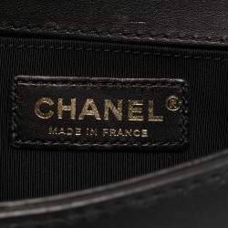 Pre Owned Chanel Black Quilted Leather Small Chain Around Boy Flap Bag