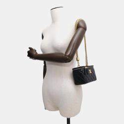 Pre Owned Chanel Black Lambskin Matelasse Chain Vanity bag