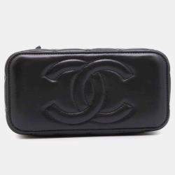 Pre Owned Chanel Black Lambskin Matelasse Chain Vanity bag