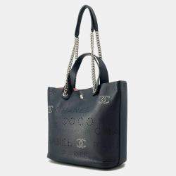 Chanel Navy Leather Punching Logo Chain Tote bag