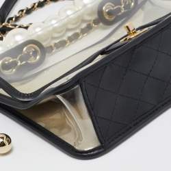 Pre Owned Chanel Transparent/Black PVC and Leather Sand By The Sea Flap Bag