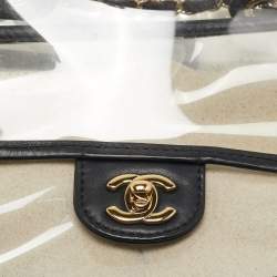 Pre Owned Chanel Transparent/Black PVC and Leather Sand By The Sea Flap Bag