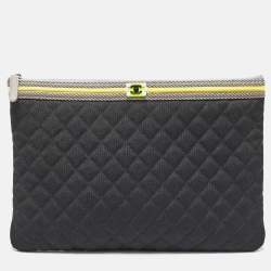 Pre Owned Chanel Black/Grey Quilted Nylon Fluo Boy O-Case Pouch