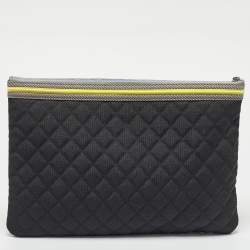 Pre Owned Chanel Black/Grey Quilted Nylon Fluo Boy O-Case Pouch