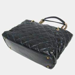 Pre Owned Chanel Black Navy Matelasse Chain Caviar Leather Tote Bag