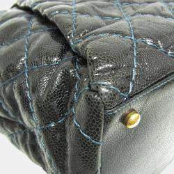 Pre Owned Chanel Black Navy Matelasse Chain Caviar Leather Tote Bag