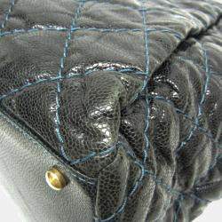Pre Owned Chanel Black Navy Matelasse Chain Caviar Leather Tote Bag