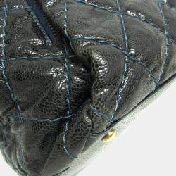 Pre Owned Chanel Black Navy Matelasse Chain Caviar Leather Tote Bag