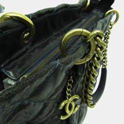 Pre Owned Chanel Black Navy Matelasse Chain Caviar Leather Tote Bag