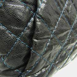Pre Owned Chanel Black Navy Matelasse Chain Caviar Leather Tote Bag