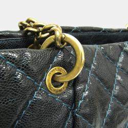 Pre Owned Chanel Black Navy Matelasse Chain Caviar Leather Tote Bag