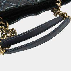 Pre Owned Chanel Black Navy Matelasse Chain Caviar Leather Tote Bag