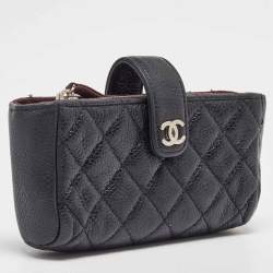 Chanel Black Quilted Caviar Leather CC O Phone Pouch