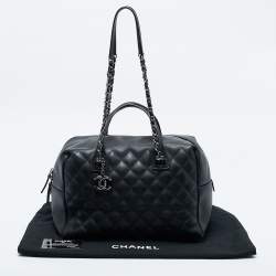Pre Owned Chanel Black Quilted Leather Feather Weight Bowler Bag