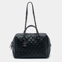 Pre Owned Chanel Black Quilted Leather Feather Weight Bowler Bag