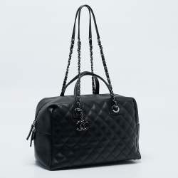Pre Owned Chanel Black Quilted Leather Feather Weight Bowler Bag