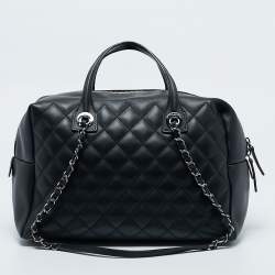 Pre Owned Chanel Black Quilted Leather Feather Weight Bowler Bag