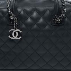 Pre Owned Chanel Black Quilted Leather Feather Weight Bowler Bag