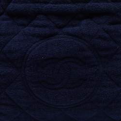 Pre Owned Chanel Navy Blue Quilted Terry Cloth CC Beach Tote