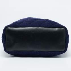 Pre Owned Chanel Navy Blue Quilted Terry Cloth CC Beach Tote