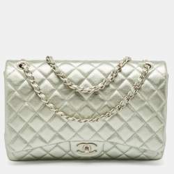 Chanel Metallic Mint Green Quilted Leather Maxi Classic Double Flap Bag
