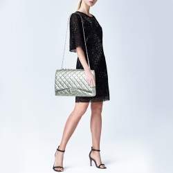 Chanel Metallic Mint Green Quilted Leather Maxi Classic Double Flap Bag