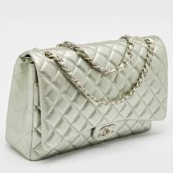 Chanel Metallic Mint Green Quilted Leather Maxi Classic Double Flap Bag
