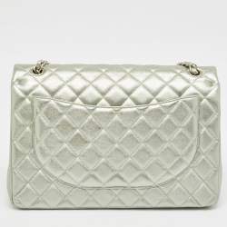 Chanel Metallic Mint Green Quilted Leather Maxi Classic Double Flap Bag