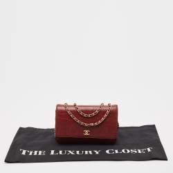 Pre Owned Chanel Red Leather Camellia WOC Clutch Bag